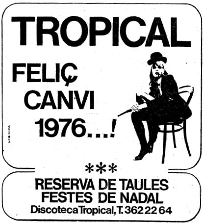 Anuncio de la Discoteca Tropical de Gav Mar publicado en el diario LA VANGUARDIA felicitando el ao 1976 (19 de Diciembre de 1975)